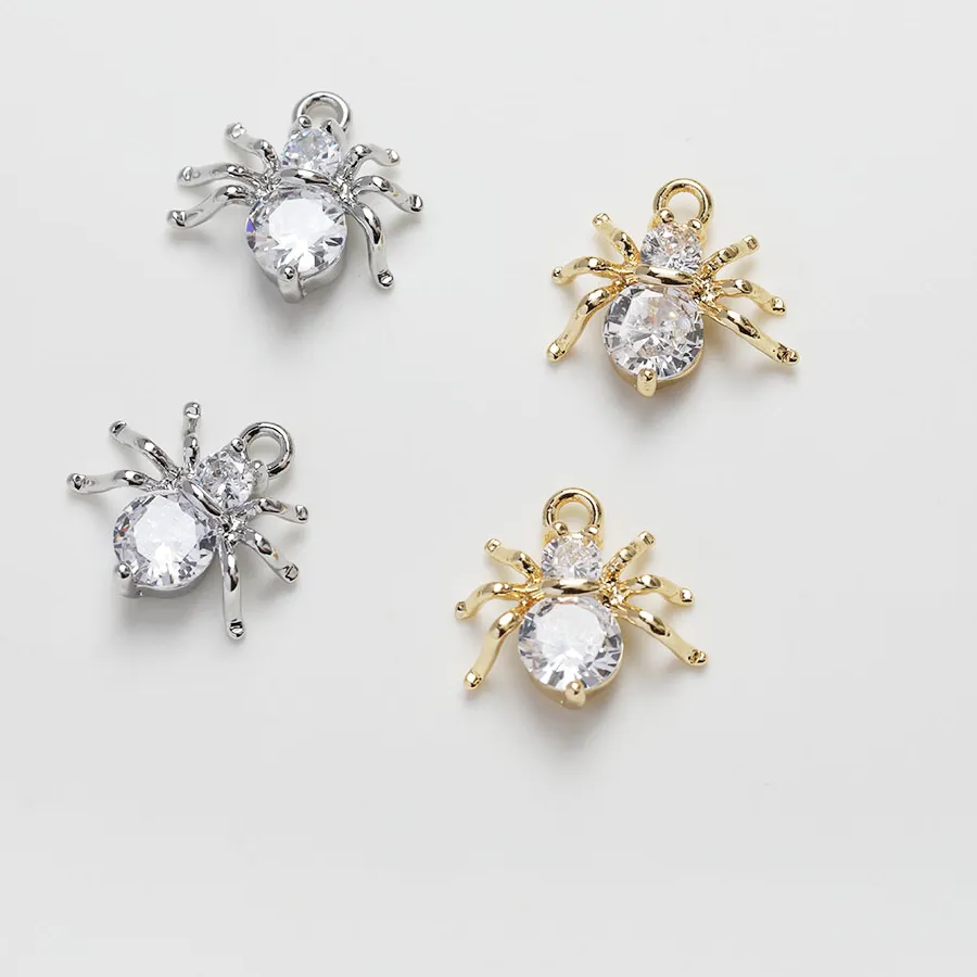 Authentic 4PCS Product Information  Mater14K Gold Plated Brass Inlaid Zircon Spider Pendant Charms Jewelry Making Supplies DIY Accessories