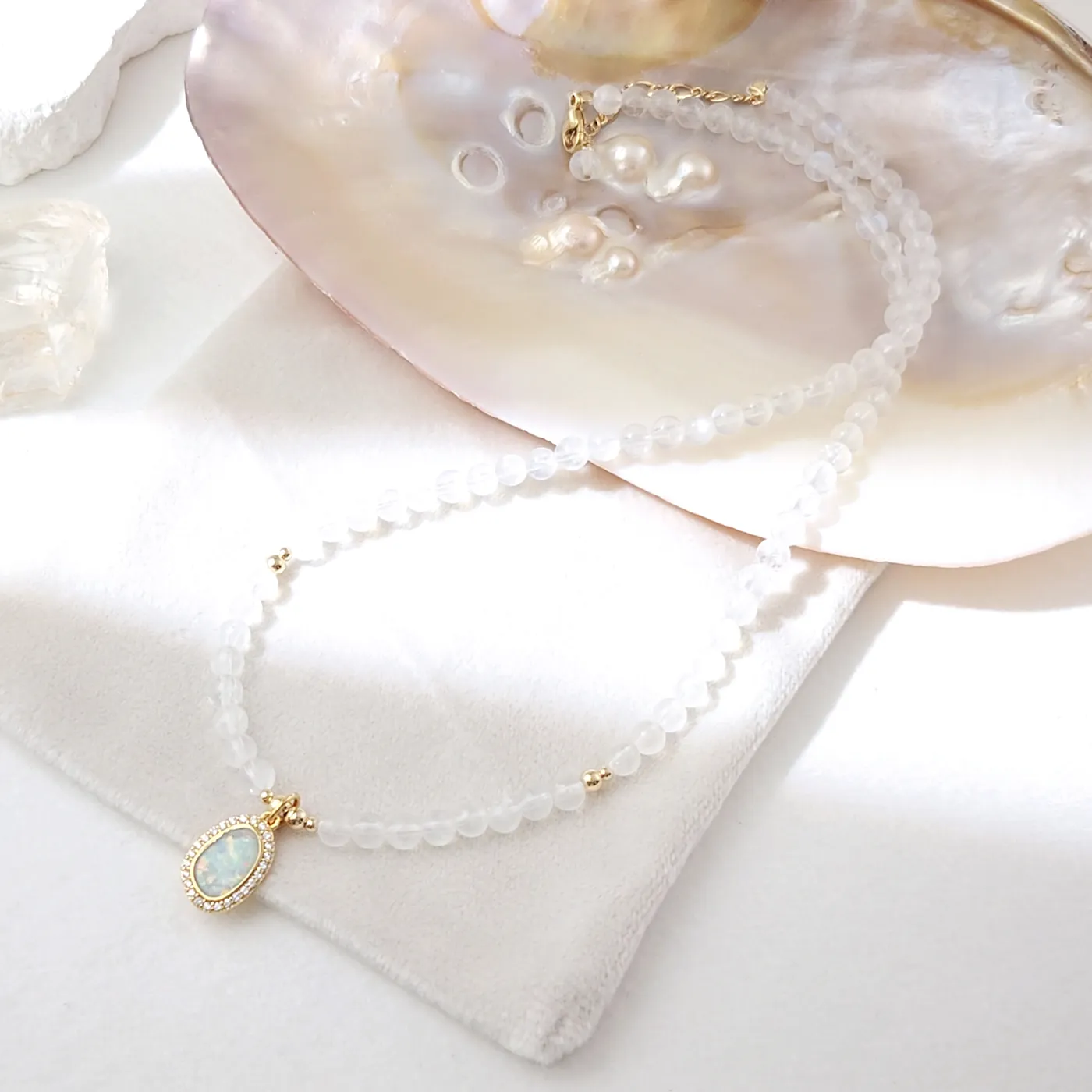 Authentic Celestial Radiance: The Moonstone and Opal Etheric Pendant