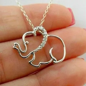 Authentic The Gilded Pathwalker: 14K White Gold Plated Elephant Pendant with Brilliant Simulated Diamonds