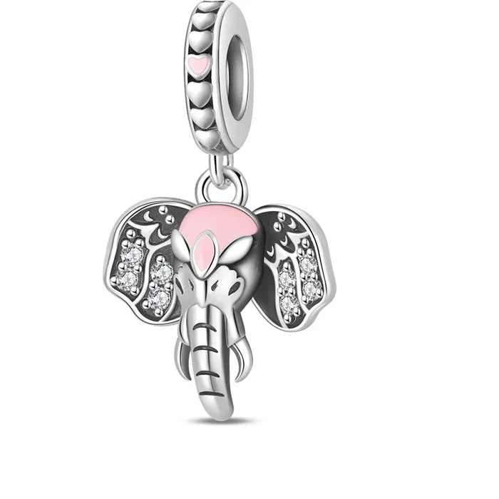 Authentic 925 Sterling Silver Color Elephant Head Charms Pendant Fit Original Bracelet Diy Jewelry
