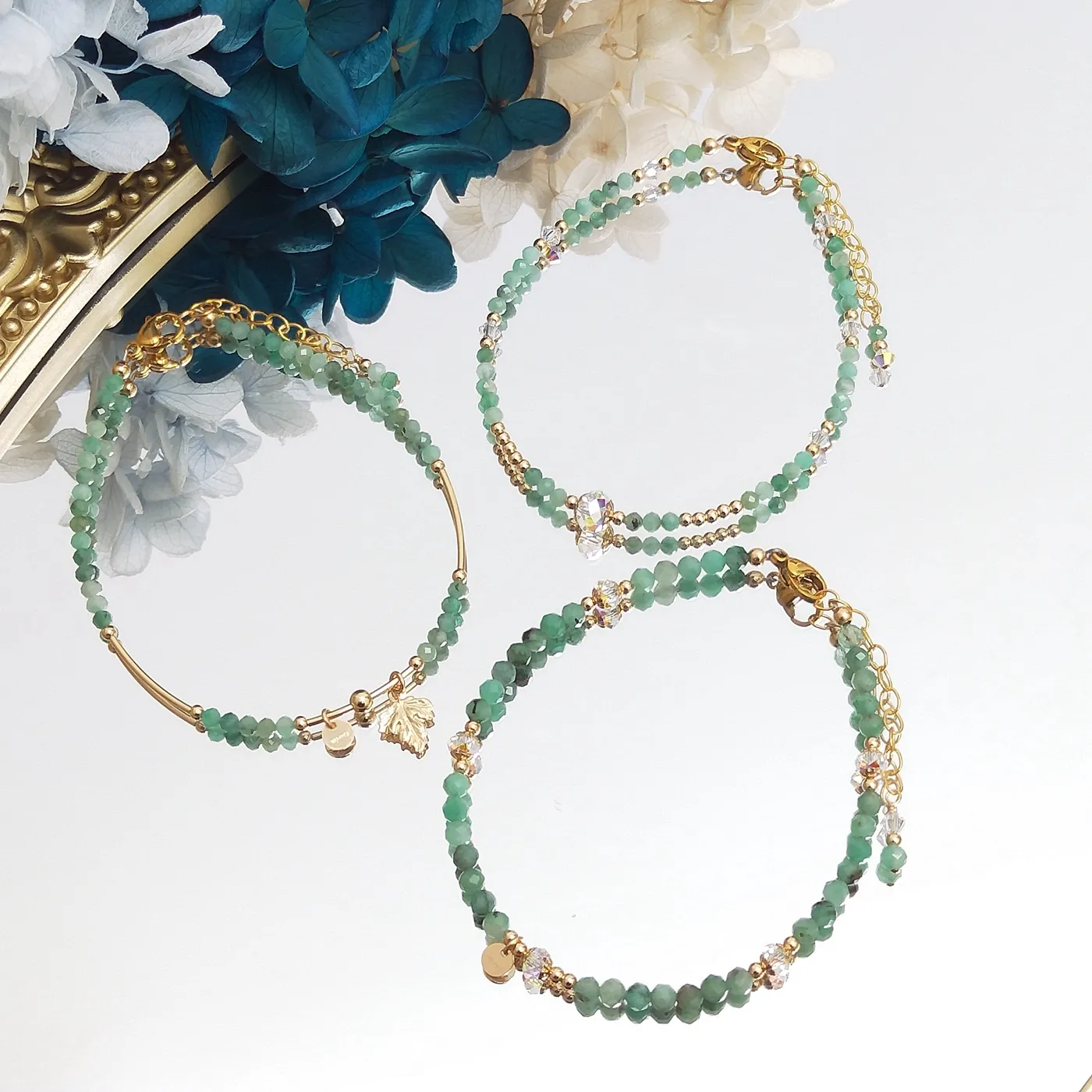 Authentic Lii Ji Emerald Natural Gemstone 2-6mm American 14K Gold Filled Charms Bracelet Handmade Jewelry For Female