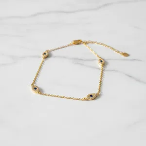 Authentic Celestial Gaze 14K Gold-Plated Sapphire Blue Evil Eye Station Anklet