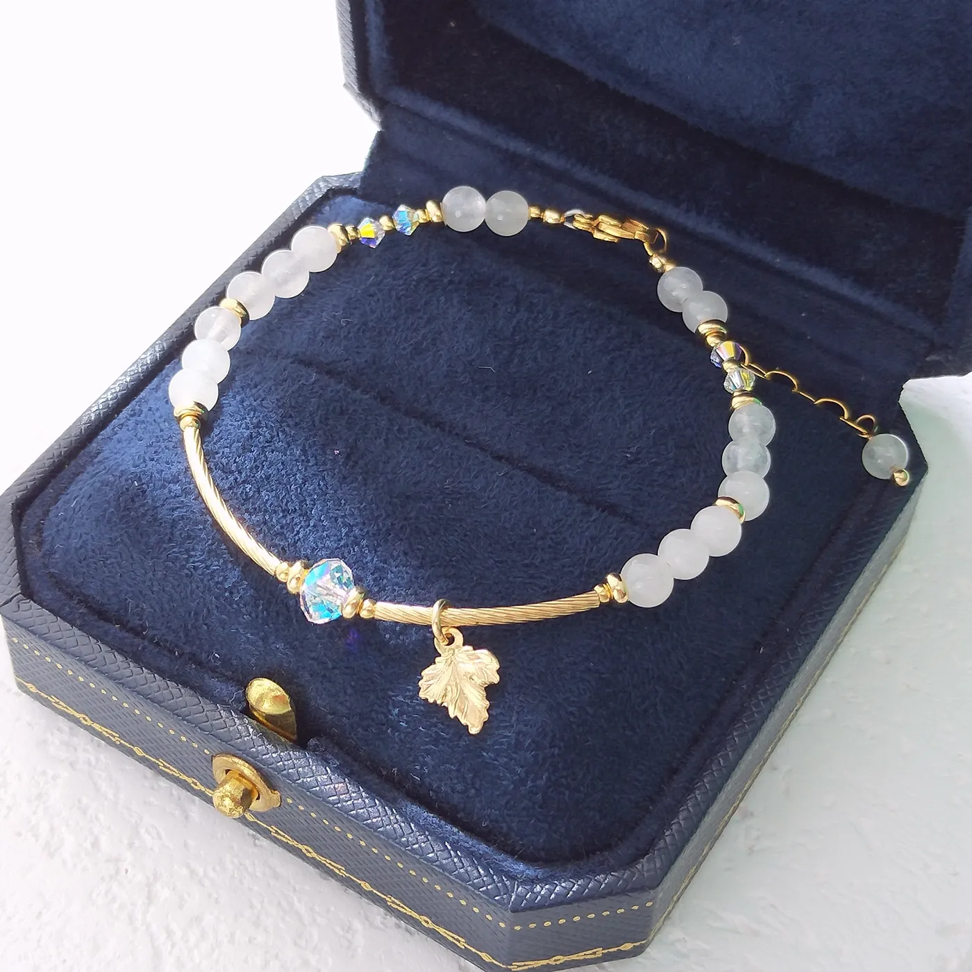 Authentic Guardian of Serenity: 14k Gold Filled White Jade Charm Bracelet