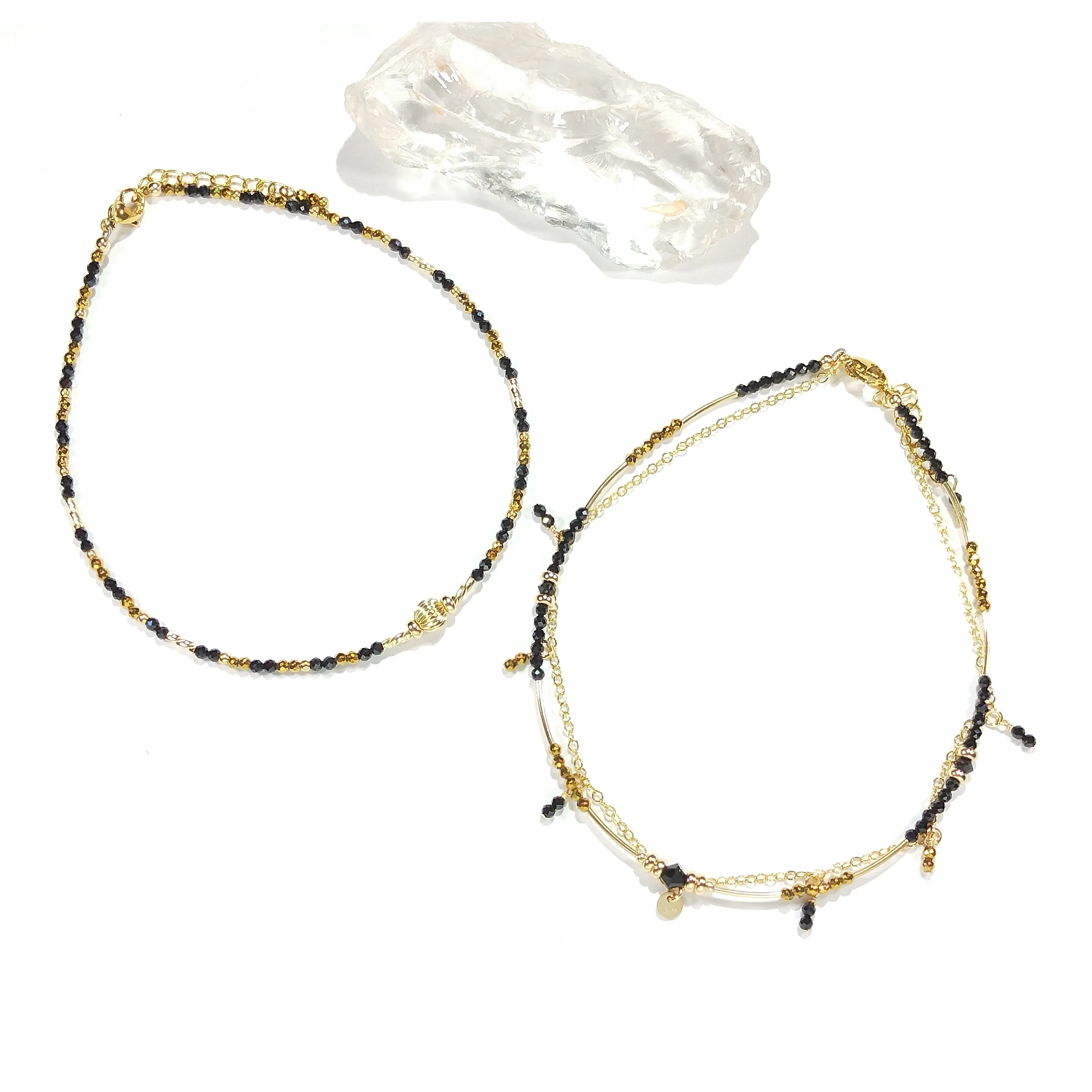 Authentic The Obsidian Tether: Black Tourmaline and Hematite Golden Anklet