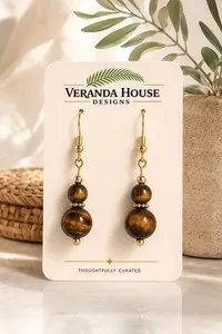 Authentic Golden Gaze: Tiger’s Eye 14K Gold-Plated Sacred Dangle Earrings
