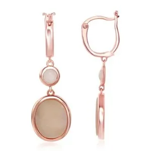 Authentic Rose Quartz and Oval Pink Mother of Pearl Earrings - Rose Gold Plated Silver