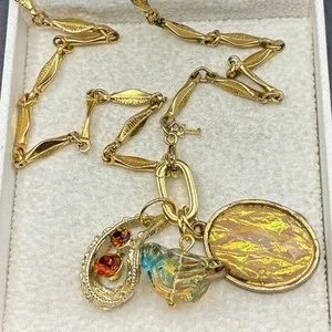 Authentic Custom Vintage Charm Trio, Vtg Gold Plated Trifari Chain Necklace, Opal, Czech +
