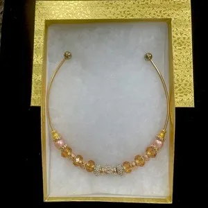 Authentic Custom 14k Gold Plated Gold Color Charm Chocker Cuff Necklace for Women