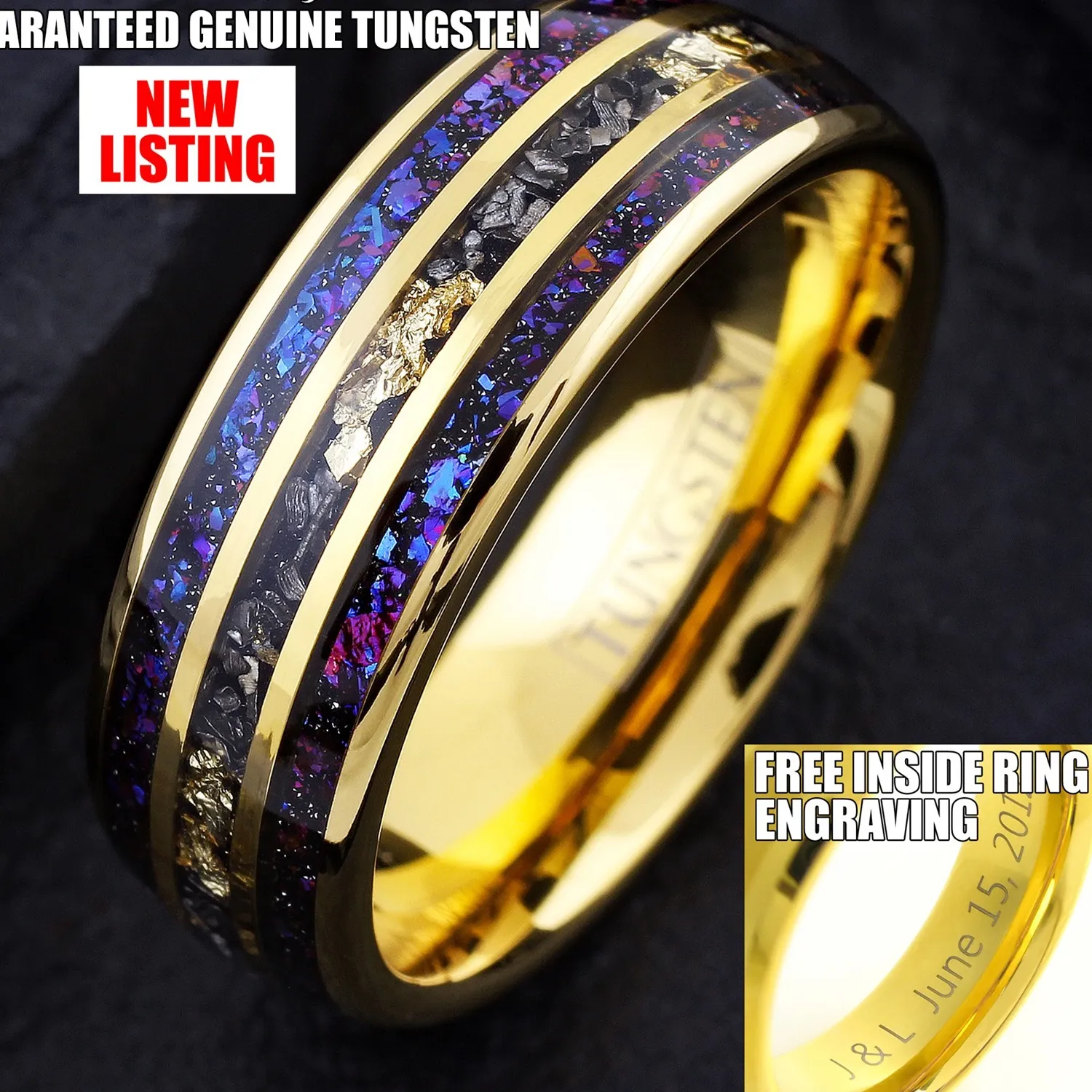 Authentic A Celestial Covenant: Engraved Gold Plated Tungsten Carbide Ring