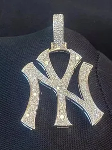 Authentic 3TCW Round Lab Created Diamond Men's NY Custom Pendant 14K White Gold Plated