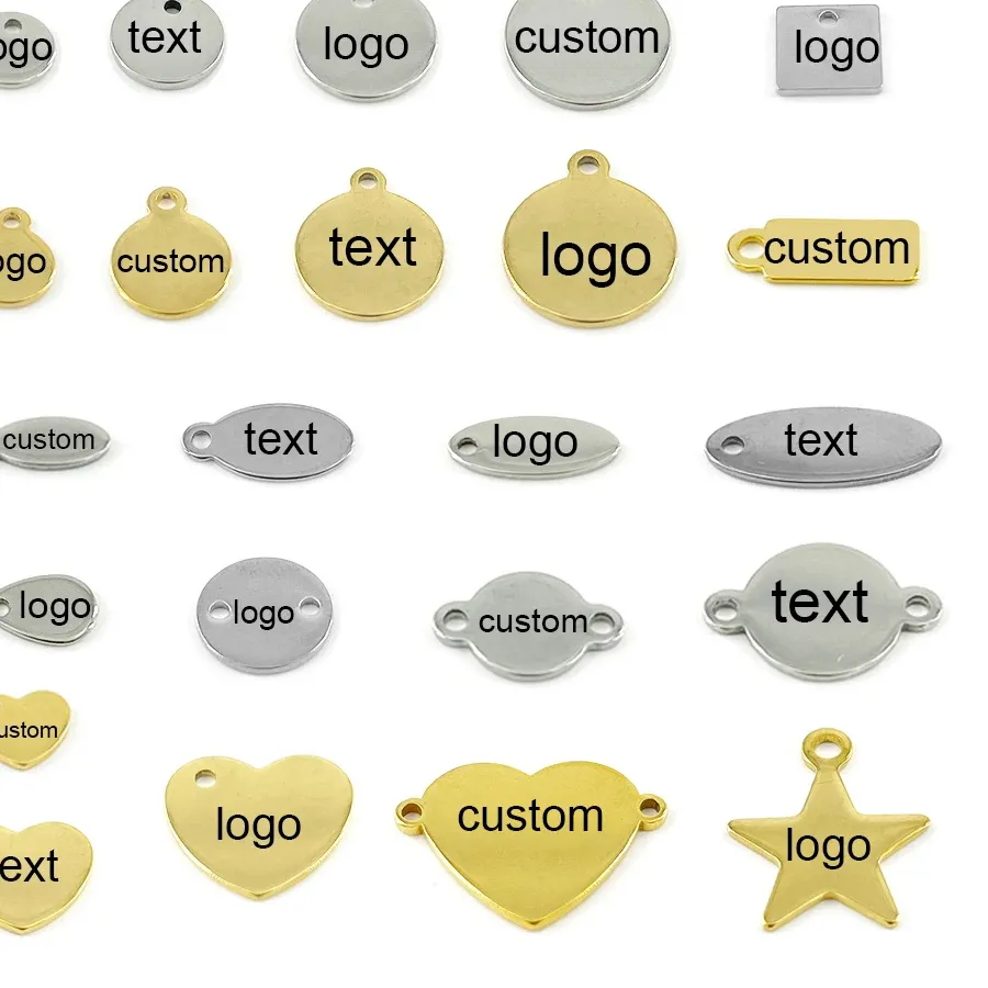 Authentic 100- 200Pcs Custom Pandant Blank Stamping Dog Tags Charms Gold Color Tag Personality Laser Engraving Logo