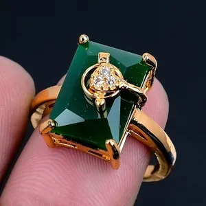 Authentic Empowered Serenity: Green Onyx and 18K Gold Plated Ring for Protection and Balance