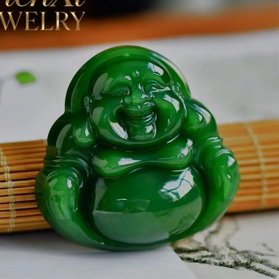 Authentic Laughing Buddha Amulet: Hetian Jade's Radiant Blessing