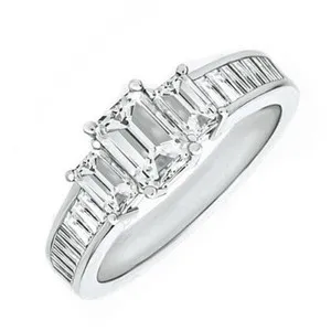 Authentic Sacred Trinity of Light: 3 Ct Emerald Cut Clear CZ 14K White Gold Plated Three Stone Engagement Ring