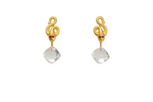 Authentic Serpentine Luminescence: The Golden Viper & Clear Quartz Earrings