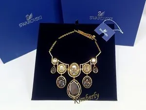 Authentic Celestial Harmony: Clear & Black Crystal Gold Plated Necklace