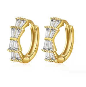 Authentic Celestial Baguette Halo Huggies: Silver‑Gold Enchantment