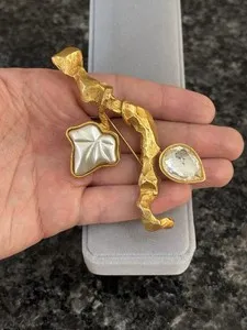 Authentic Vintage Antigona Paris Large Gold Plated Tree Branch Leaf Nature Brooch 3.75”
