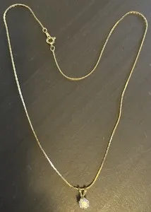 Authentic GOLD PLATED TRIANGLE LINK NECKLACE WITH CLEAR STONE, 18” and Spring Ring Clasp