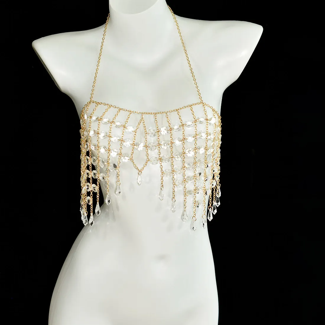 Authentic Stage Show Dinner Sexy Spice Clear Acrylic Underwear Accessories Metal Chain Drop-Shaped Fringed Body Jewelry