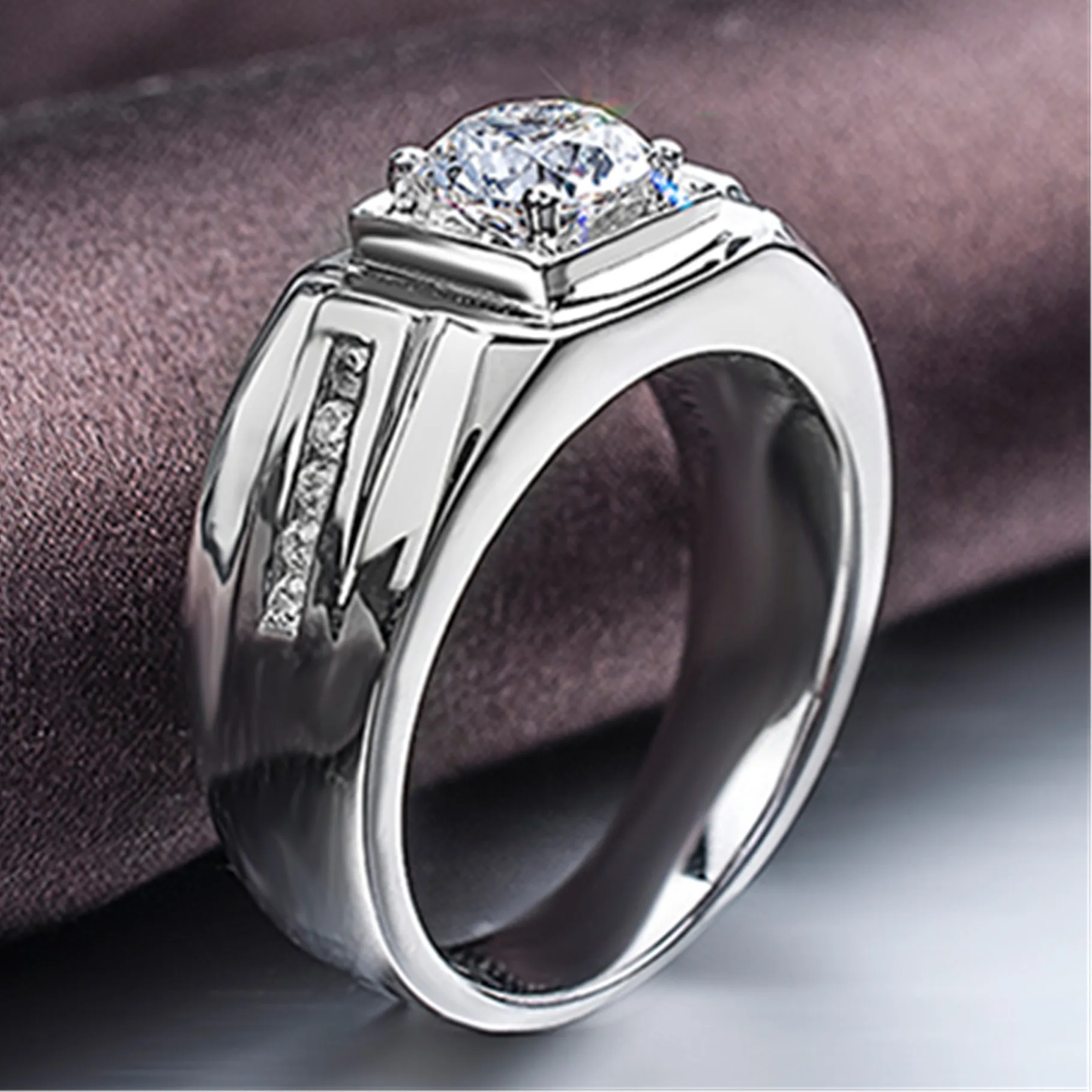 Authentic 925 Sterling Sliver Man Rings Shining Zircon for Man Women Wedding Engagement Jewelry Luxury