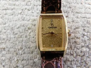 Authentic The Golden Meridian: Omega Rectangular Dress Timepiece with Diamond Accent