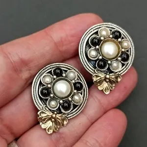 Authentic Celestial Pearl Whispers: Gold-Kissed Sterling Earrings