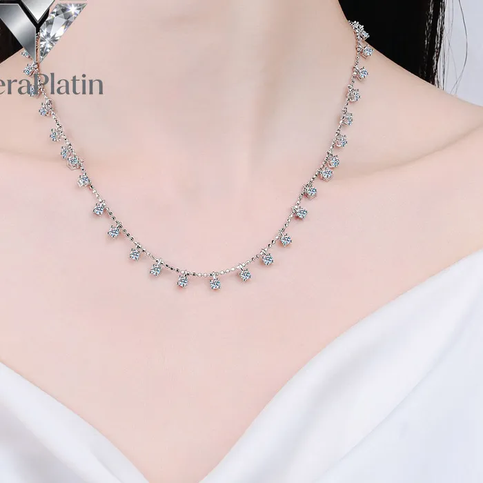 Authentic VeraPlatin Platinum PT950 quality 3/9CT Moissanite Necklace for Women Sparkling Pendant Wedding Jewelry Round Cut Necklace Clavi