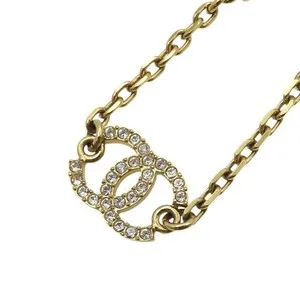 Authentic CHANEL Coco Mark Crystal Star Necklace Gold Plated ABC822