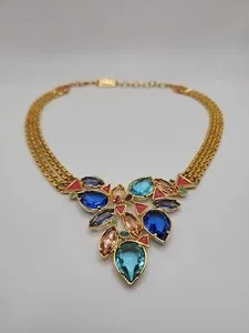 Authentic Mystical Blue Crystal Aura Necklace: Gold Plated Guardian of Elegance