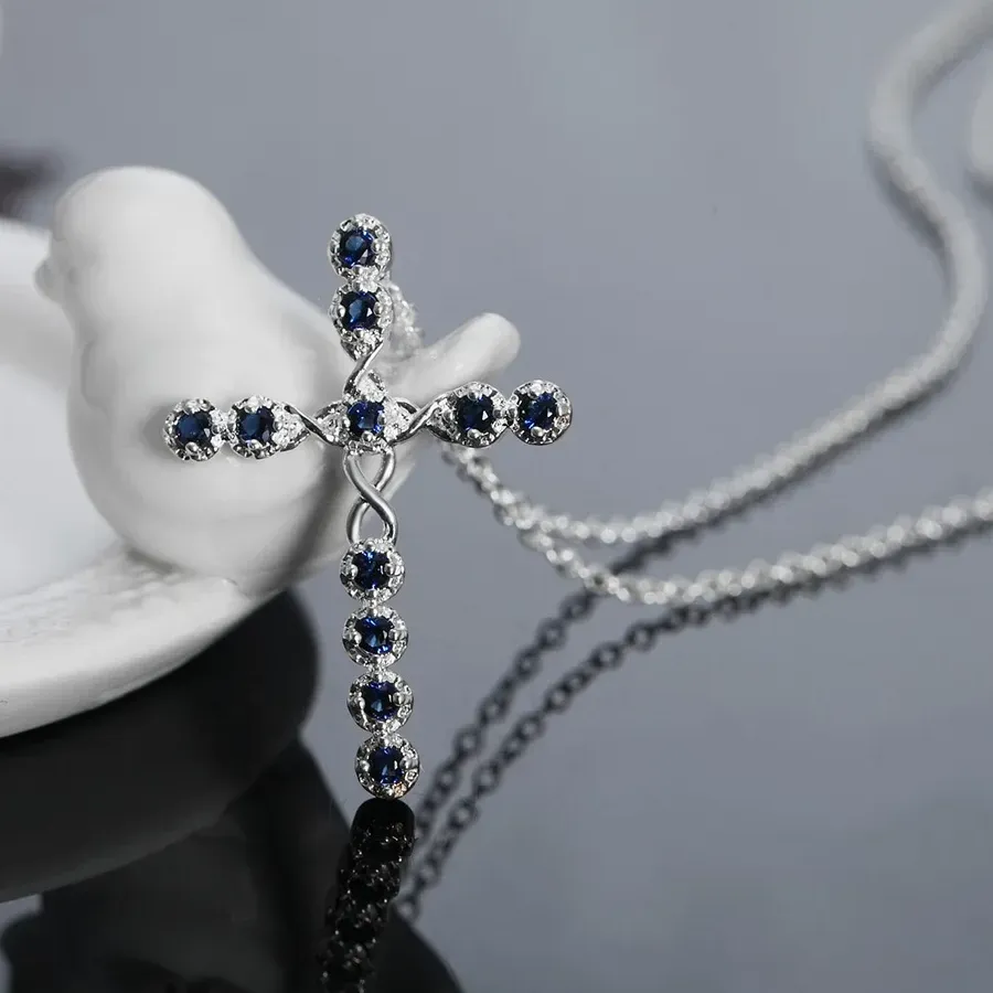 Authentic Celestial Azure Cross Pendant in Sterling Silver