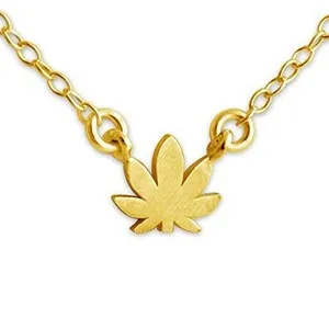 Authentic Azaggi Gold Plated Marijuana Cannabis Pendant Necklace Leaf Weed Plant Jewelry