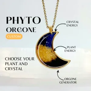 Authentic EXCLUSIVE Phytorgone. Moon Shape Plant Energy and Crystal Healing Orgone Pendant