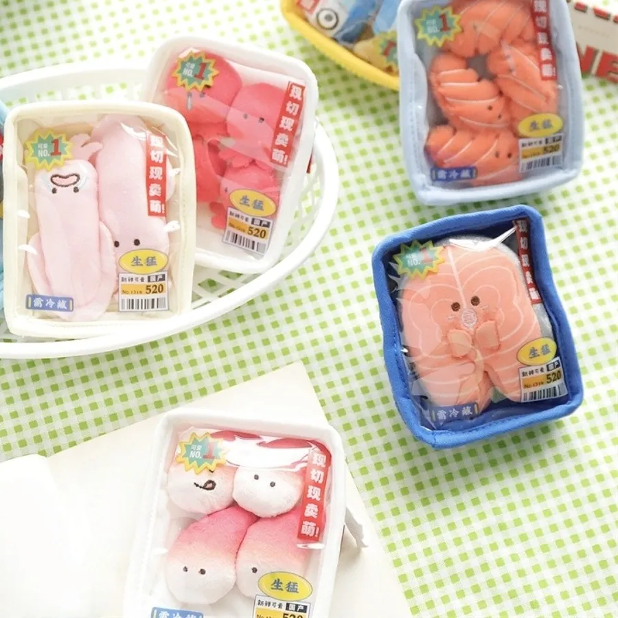 Authentic Salmon Seafood Platter Pendant Fish Fillets Octopus Seafood Sardine Plush Keychain Squid Arctic Scallop Mini Hanging Doll Bag
