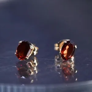 Authentic Ruby Embrace: 6mm Vintage Vermeil Gold Plated Oval Studs