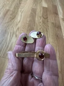 Authentic The Crimson Sigil: Radiant Gold-Plated Cuff Links and Tie Clasp Set