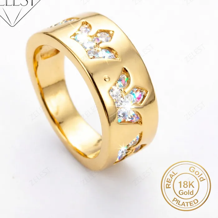 Authentic 925 Sterling Silver 18K Gold Plated Glossy Wave Ring, Accessory Jewelry