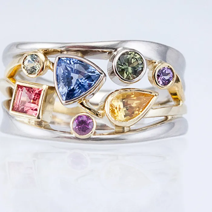 Authentic Exquisite Female Jewelry 925 Geometric Pattern Multicolor Wave Line Micro Zircon Sterling Silver Finger Rings Anillos
