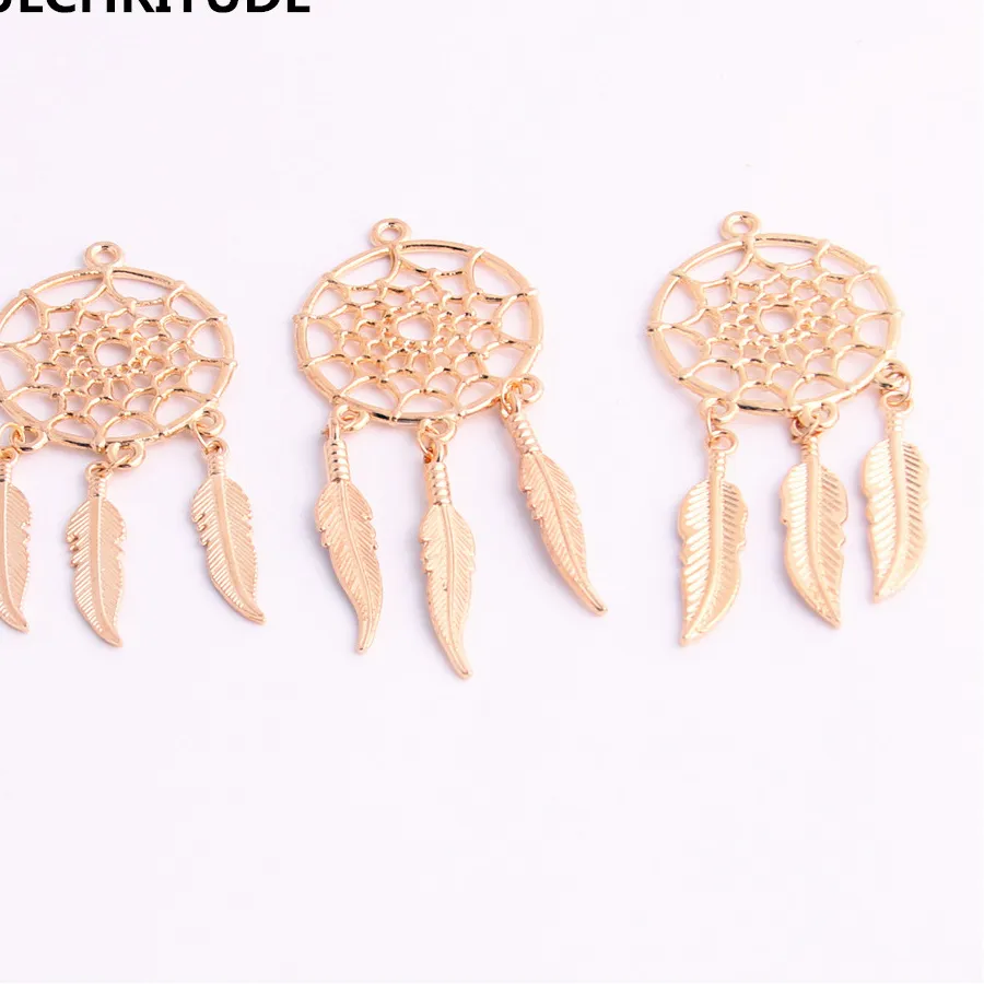 Authentic 10 pcs/lot Zinc KC Gold Color Tree Feather Dream Catcher Charms Jewelry Making Diy Dream Catcher C0375