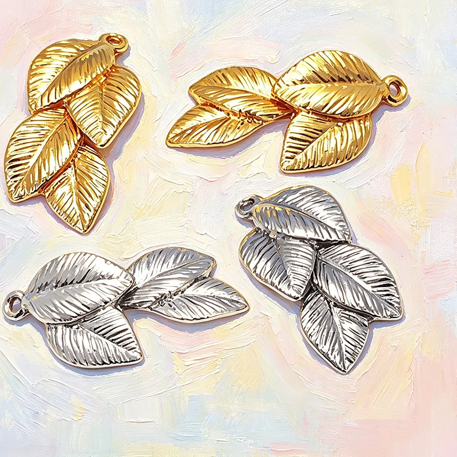 Authentic 18K Gold Color Brass Combined Tree Leaf Leaves Charms Pendants High Quality Jewelry Making Necklace Earrings Diy Accessories