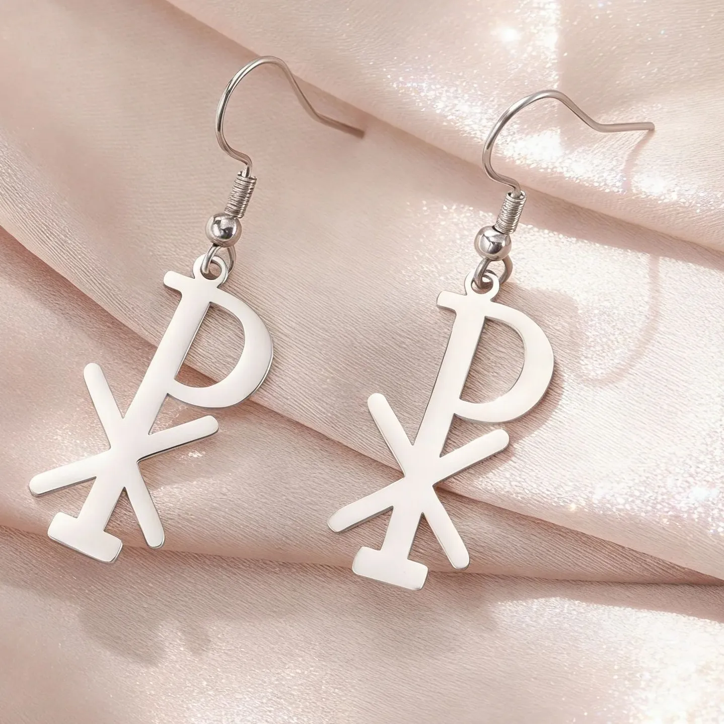 Authentic LIKGREAT Chi-Rho Earrings Christian for Women Religious Cross Pendant Religious Amulet Roman Unique Jewelry