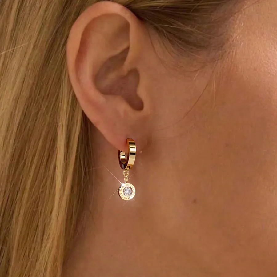 Authentic Chronicles of Eternity Roman Numeral Diamond Amulet Earrings