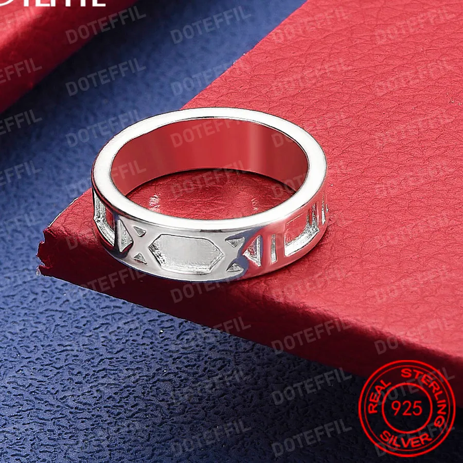 Authentic 925 Sterling Silver Roman Numerals Ring For Women Man Wedding Engagement Party Charm Jewelry