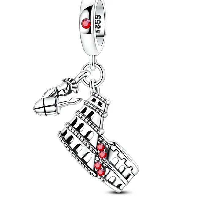 Authentic 925 Sterling Silver Travel Charms Bead Cz Zircon The Roman Colosseum Dangle Fit Original Bracelet Diy Jewelry