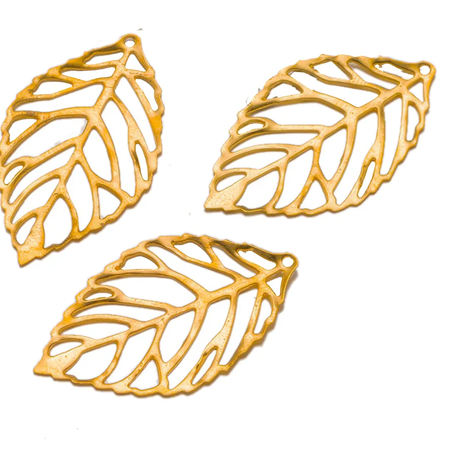 Authentic 50pcs 3 Size Hollow Gold Tree Leaf Charms Pendants Beads for DIY Necklace Bracelet Jewelry Making Findings