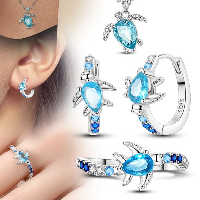 Authentic Original 925 Sterling Silver Earrings Rings Necklace Jewelry Shining Turtle Female Fine Jewelry