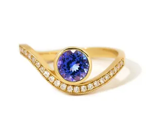 Authentic Tides of Eternity Gold-Plated Tanzanite and Moissanite Ring