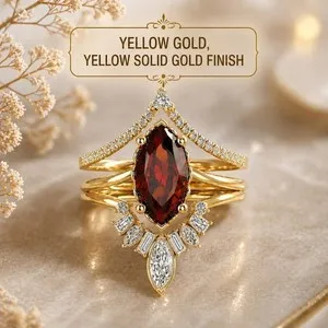 Authentic Triad of Crimson Radiance: Art Deco Marquise Ruby Rings in 14k Gold