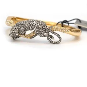 Authentic ALEXIS BITTAR Panther Hinged Bracelet Gold Plated Crystal Medium Authentic