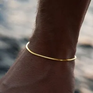 Authentic 2 Color Men Women 18K Gold Plated Octagonal Snake Chain Bracelet Bangle 3 Length